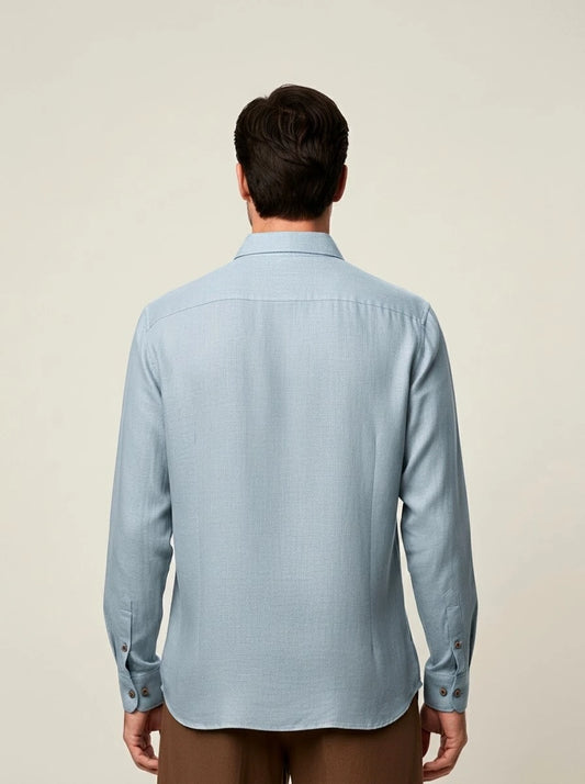 Camisa Azul Cuello Natural