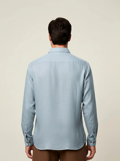Camisa Azul Cuello Natural