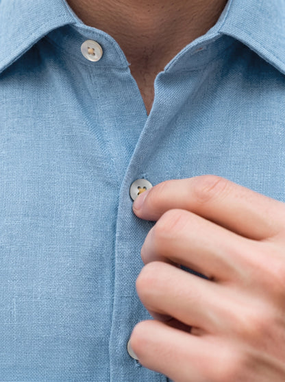 Camisa Azul Cuello Natural