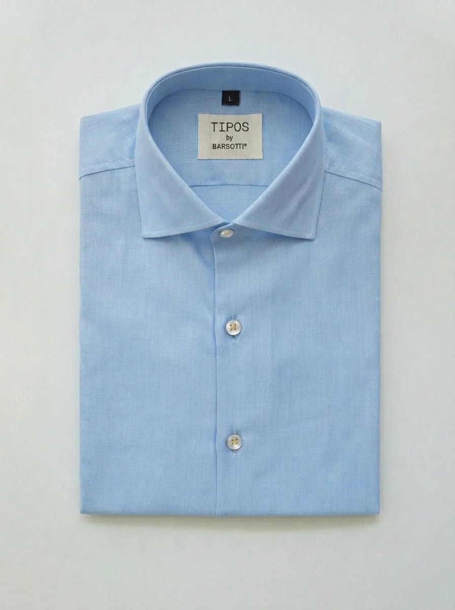 Camisa Azul Cuello Natural