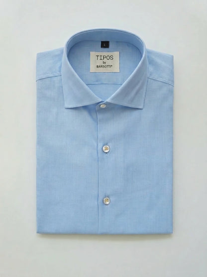 Camisa Azul Cuello Natural