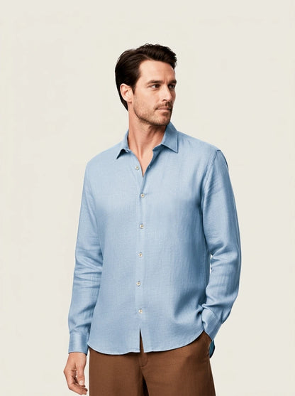 Camisa Azul Cuello Natural
