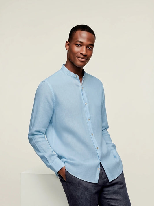 Camisa Azul Cuello Mao