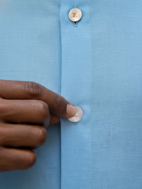 Camisa Azul Cuello Mao