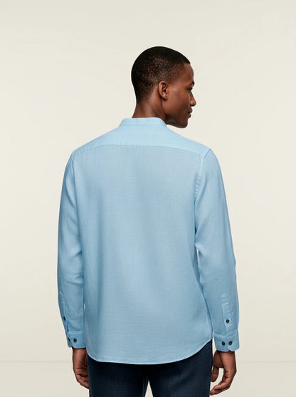 Camisa Azul Cuello Mao