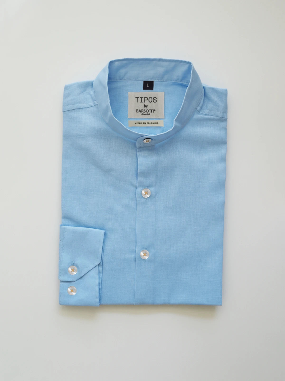 Camisa Azul Cuello Mao