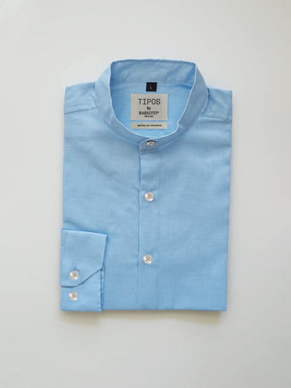 Camisa Azul Cuello Mao